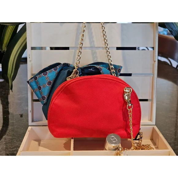 Christian Dior Red Clutch w/Crossbody Chain, Charms & Twilly Added NWOT + brush - Picture 6 of 13